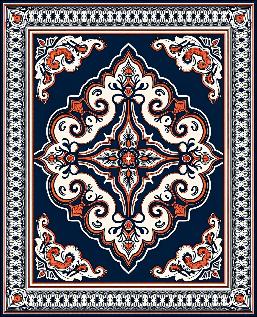 Deep Blue Ornamental Medallion Rug