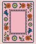 Pink Orange Floral Butterfly Border Rug