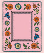Pink Orange Floral Butterfly Border Rug