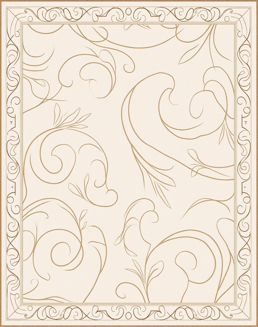 Cream and Gold Ornate Scroll Rug