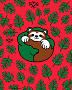 Whimsical Sloth Green Leaf Red Rug