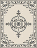 Antique Beige Black Medallion Border Rug