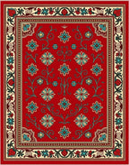 Crimson Floral Border Abundant Blooms Rug