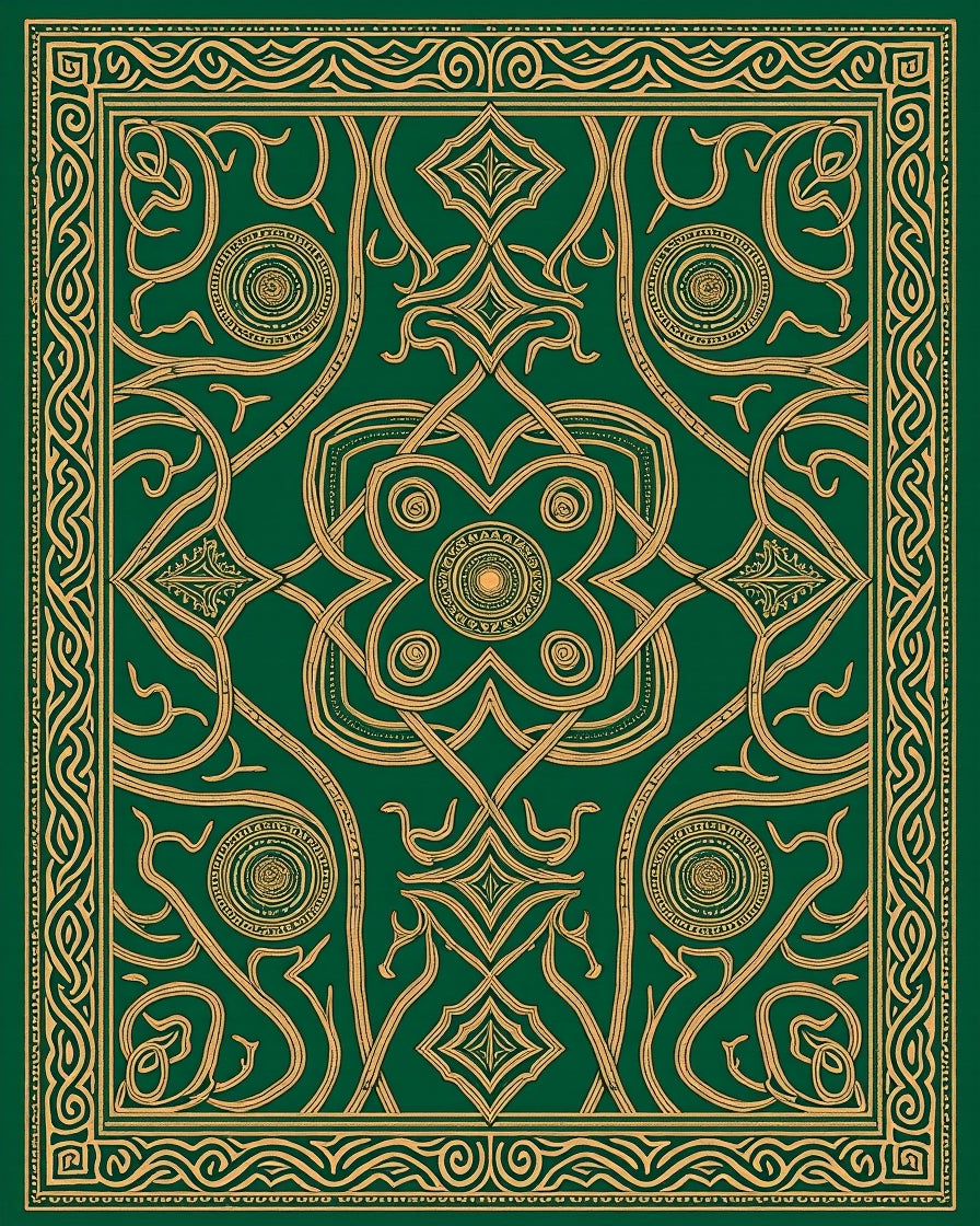 Emerald Gold Intertwined Celtic Knot Rug