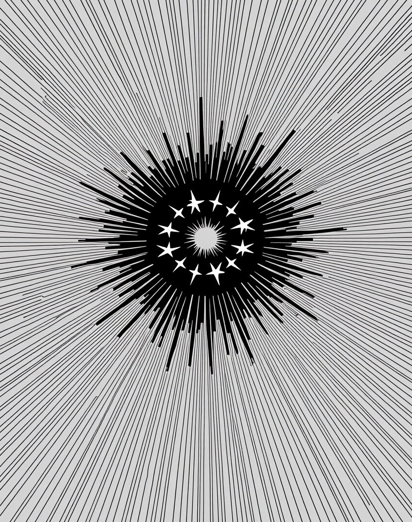 Black Starburst Sunburst Graphic Rug