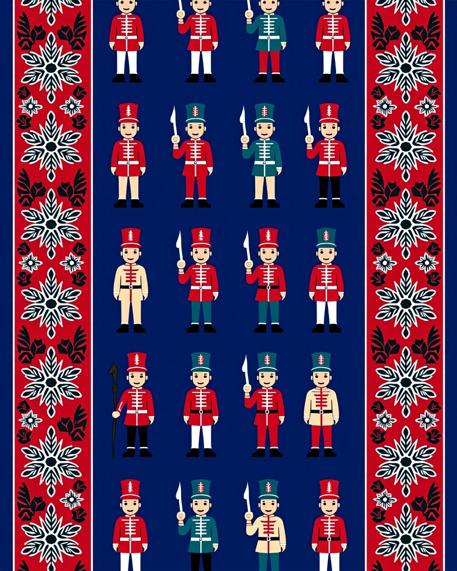 Red Blue Soldiers Ornate Border Rug