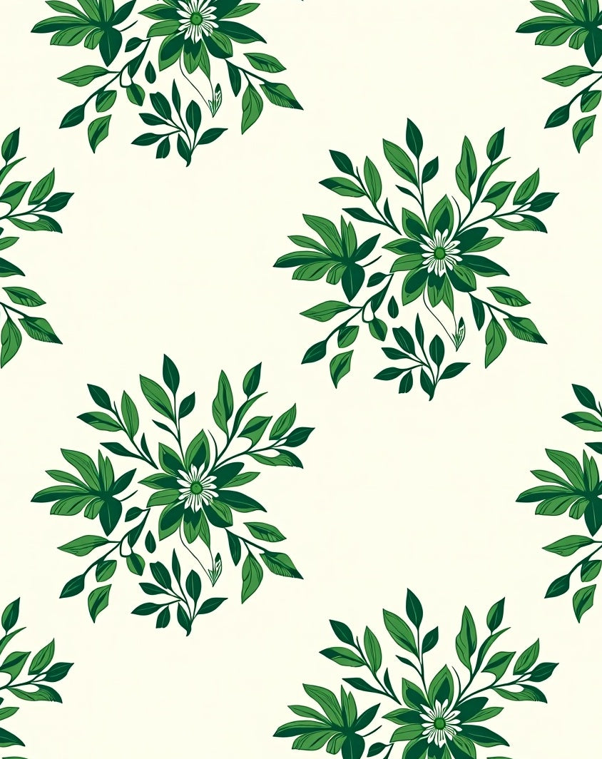 Deep Green Floral Branch Arrangement Rug