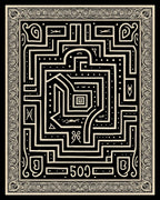 Black Cream Maze Line Art Rug