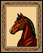 Rich Brown Horse Portrait Framed Art Rug