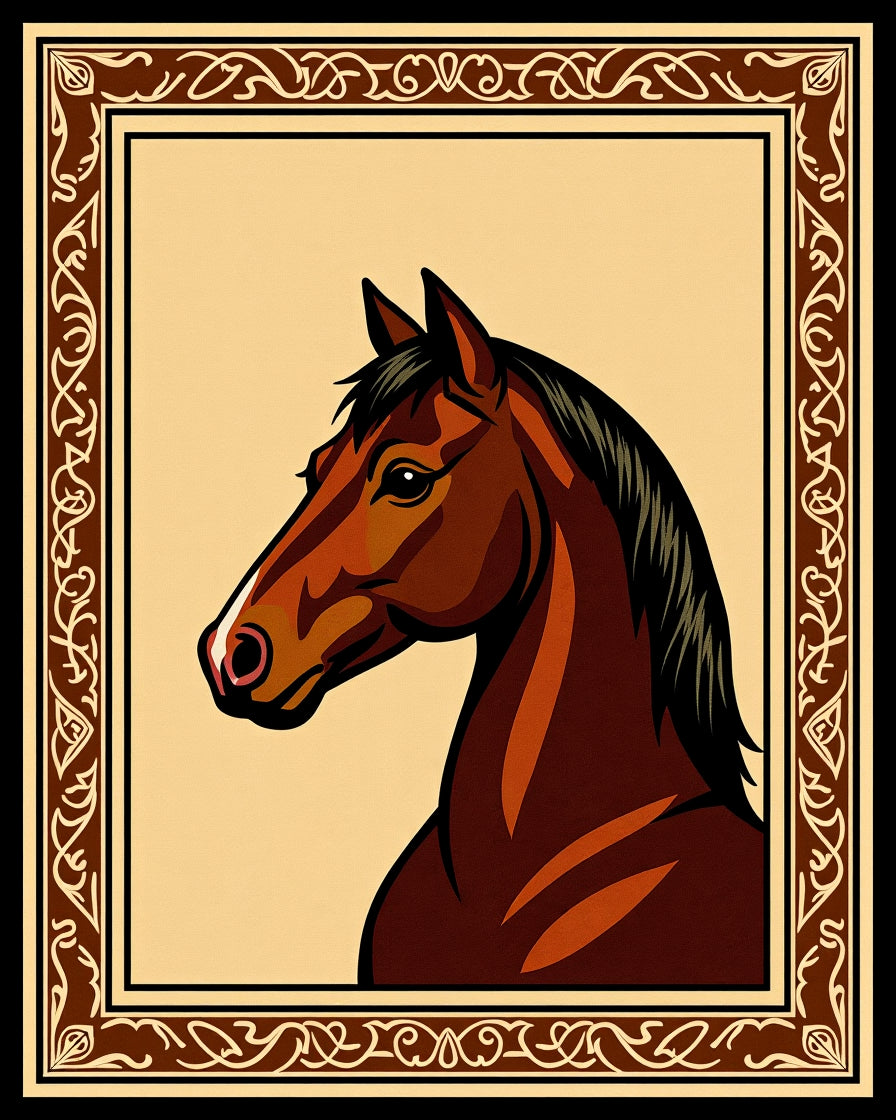 Rich Brown Horse Portrait Framed Art Rug