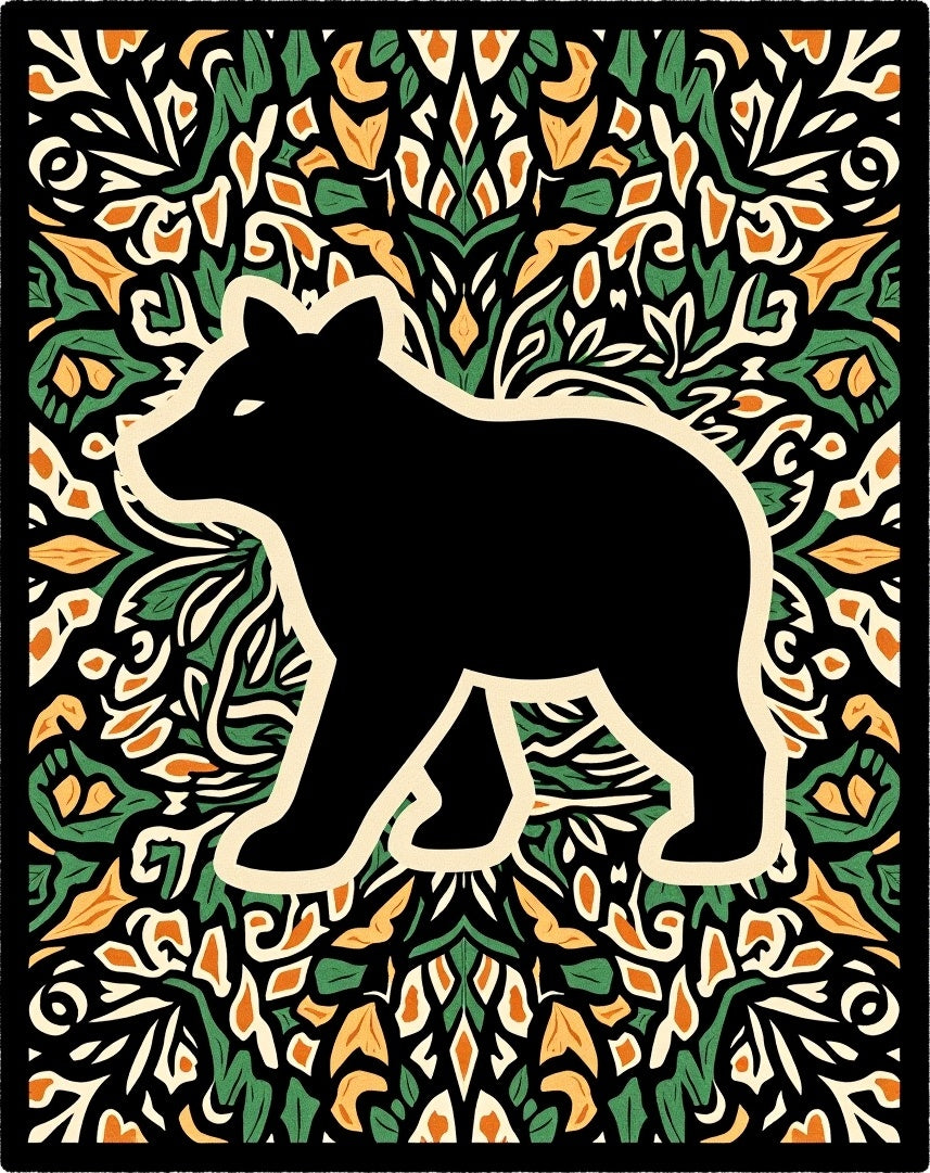 Black Bear Foliage Art Rug
