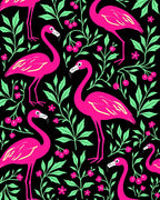 Bright Pink Flamingo Floral Garden Rug