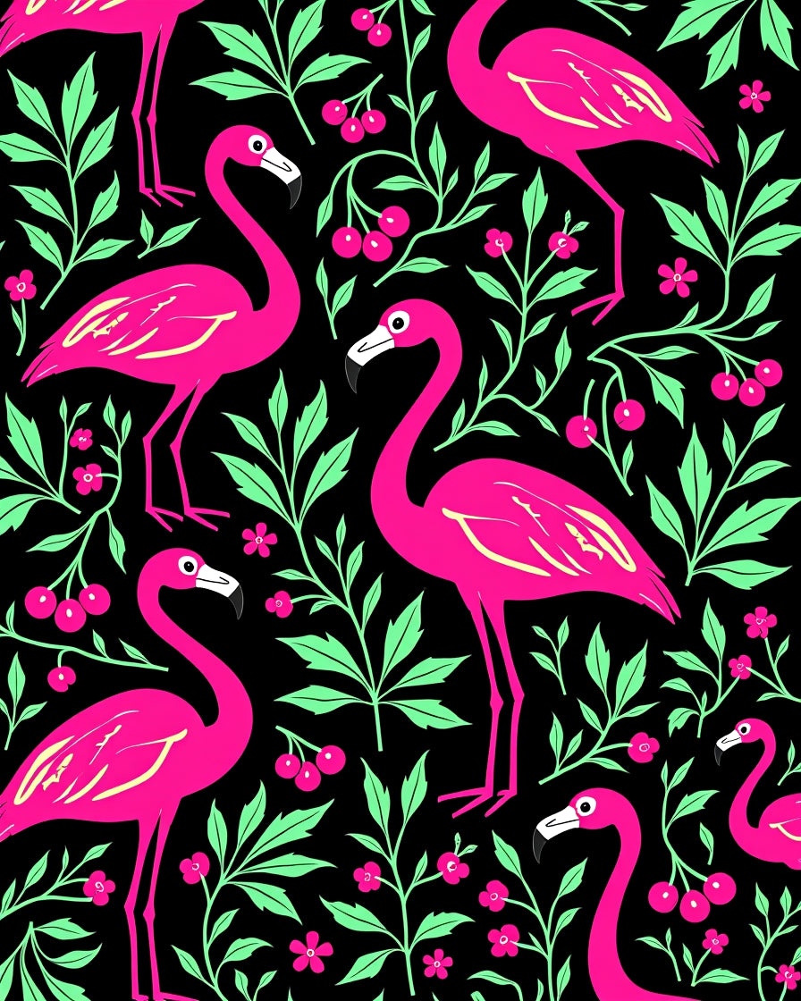Bright Pink Flamingo Floral Garden Rug