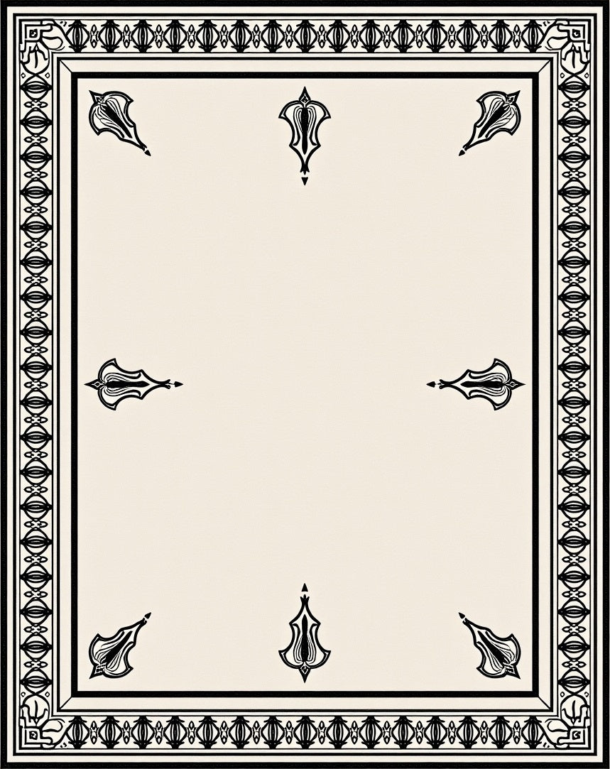 Cream Classic Black Border Medallion Rug
