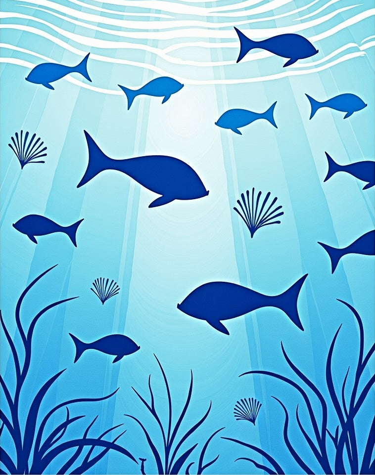 Deep Blue Ocean Marine Life Rug
