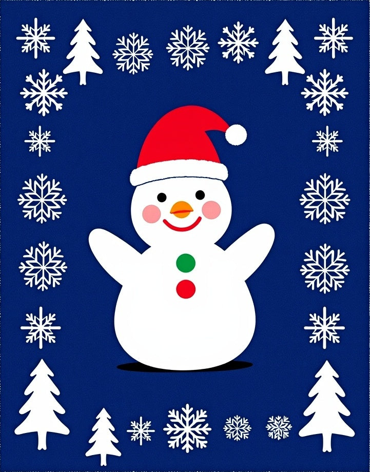 Festive Blue Snowman Snowflake Trees Rug