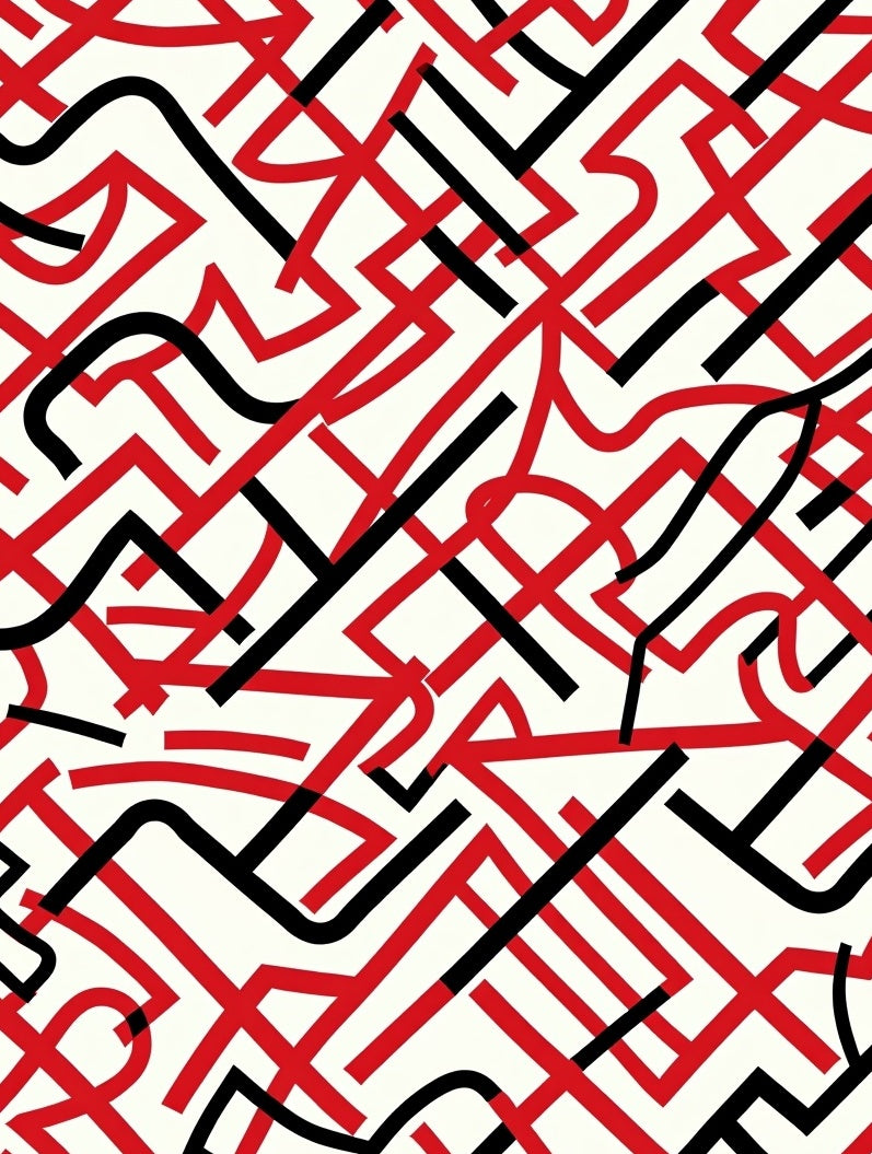 Bold Red Black Intertwined Lines Rug