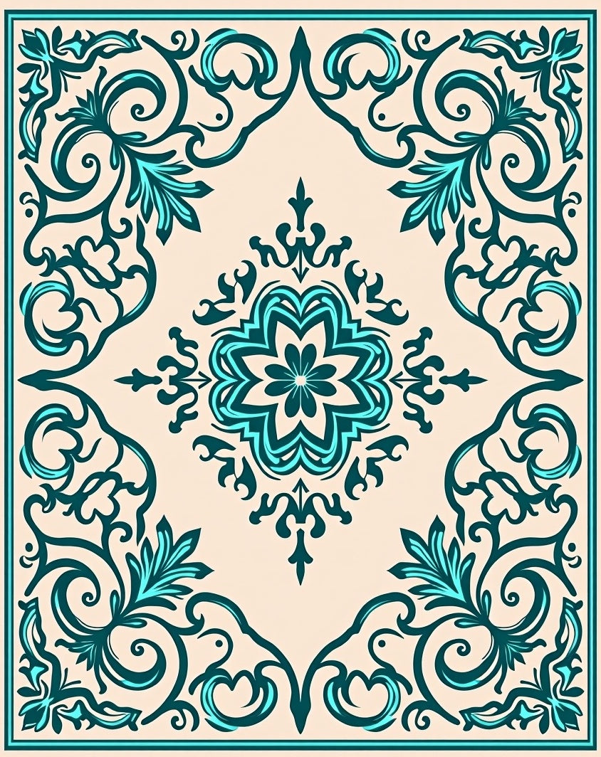Teal Flourish Medallion Cream Harmony Rug