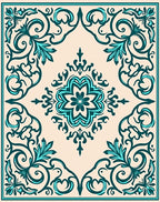 Teal Flourish Medallion Cream Harmony Rug