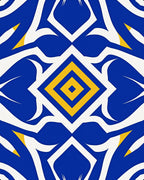 Bold Yellow Blue Geometric Diamond Rug