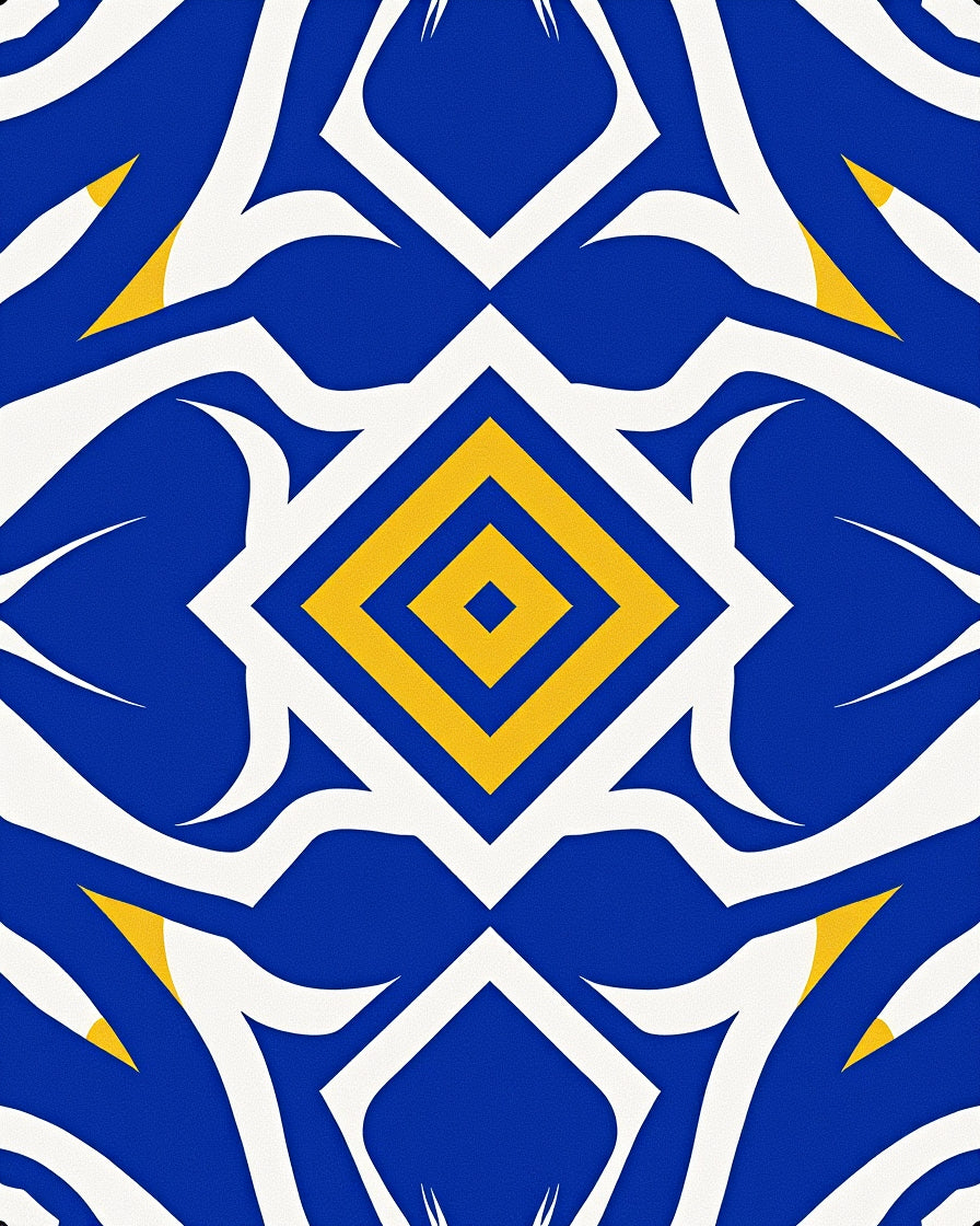 Bold Yellow Blue Geometric Diamond Rug
