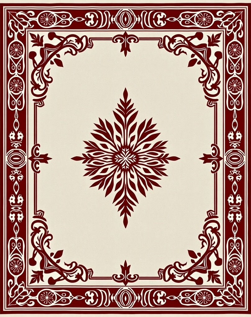 Deep Red Ornate Central Bloom Rug