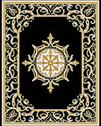 Golden Floral Black Medallion Frame Rug