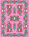 Pink Red Green Scroll Floral Border Rug