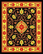 Vibrant Yellow Red Floral Medallion Garden Rug