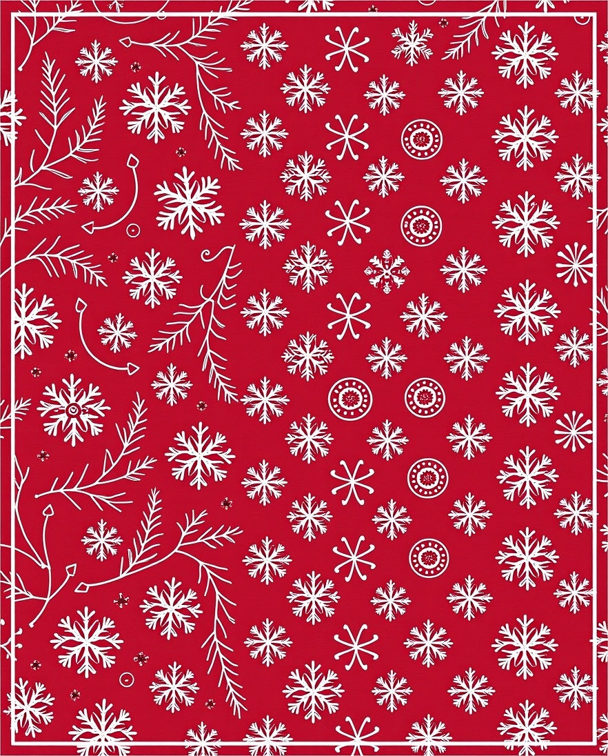 Crimson Snowflakes Branches Holiday Rug