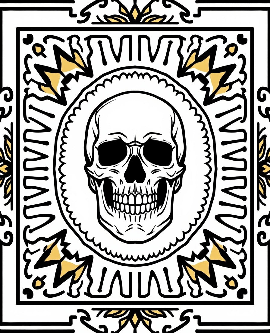 Bold Black Gold Skull Medallion Rug