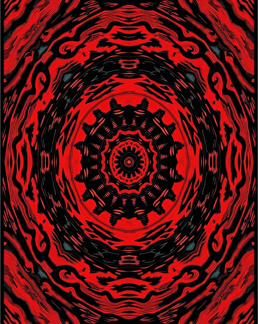 Fiery Red Abstract Kaleidoscope Rug