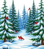 Winter Cardinal Forest Snow Scene Rug