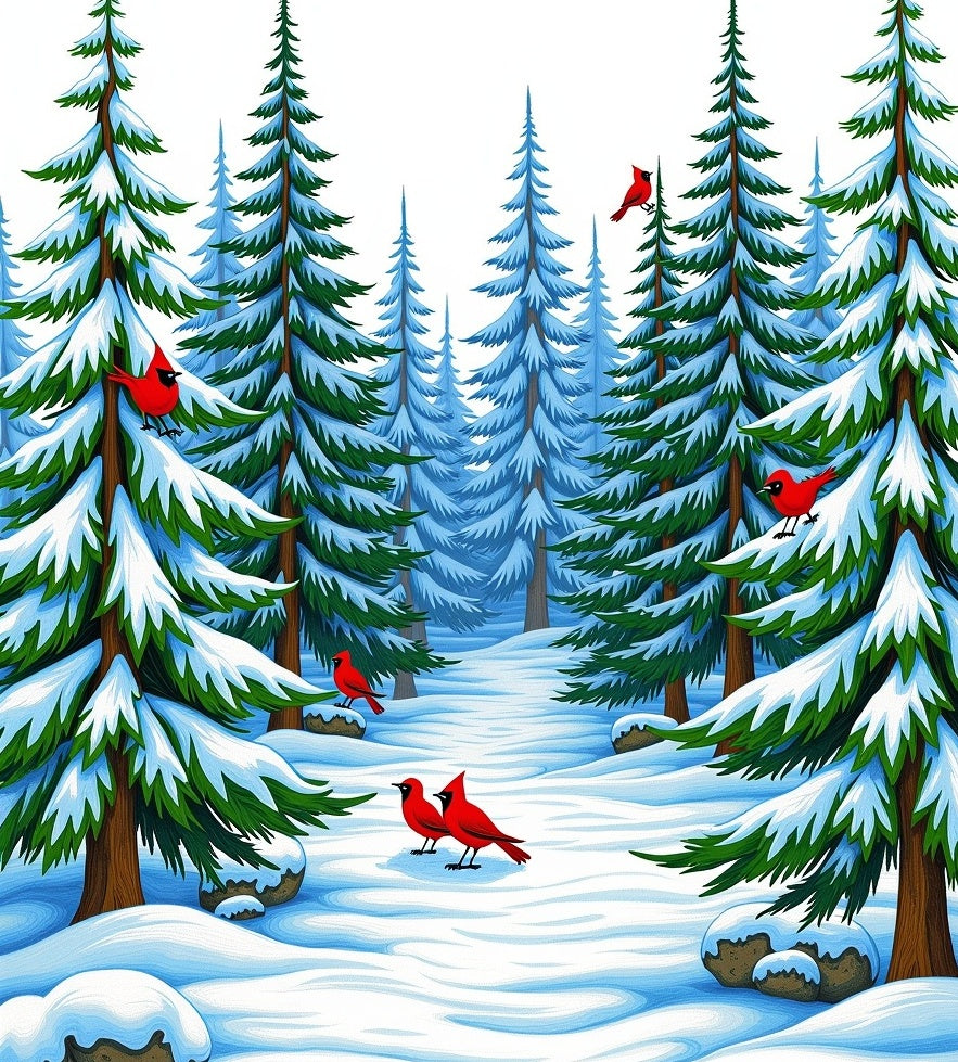 Winter Cardinal Forest Snow Scene Rug
