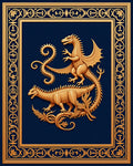 Golden Dragons Ornate Navy Border Rug