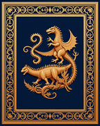 Golden Dragons Ornate Navy Border Rug
