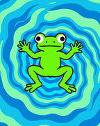 Whimsical Green Frog Psychedelic Waves Rug