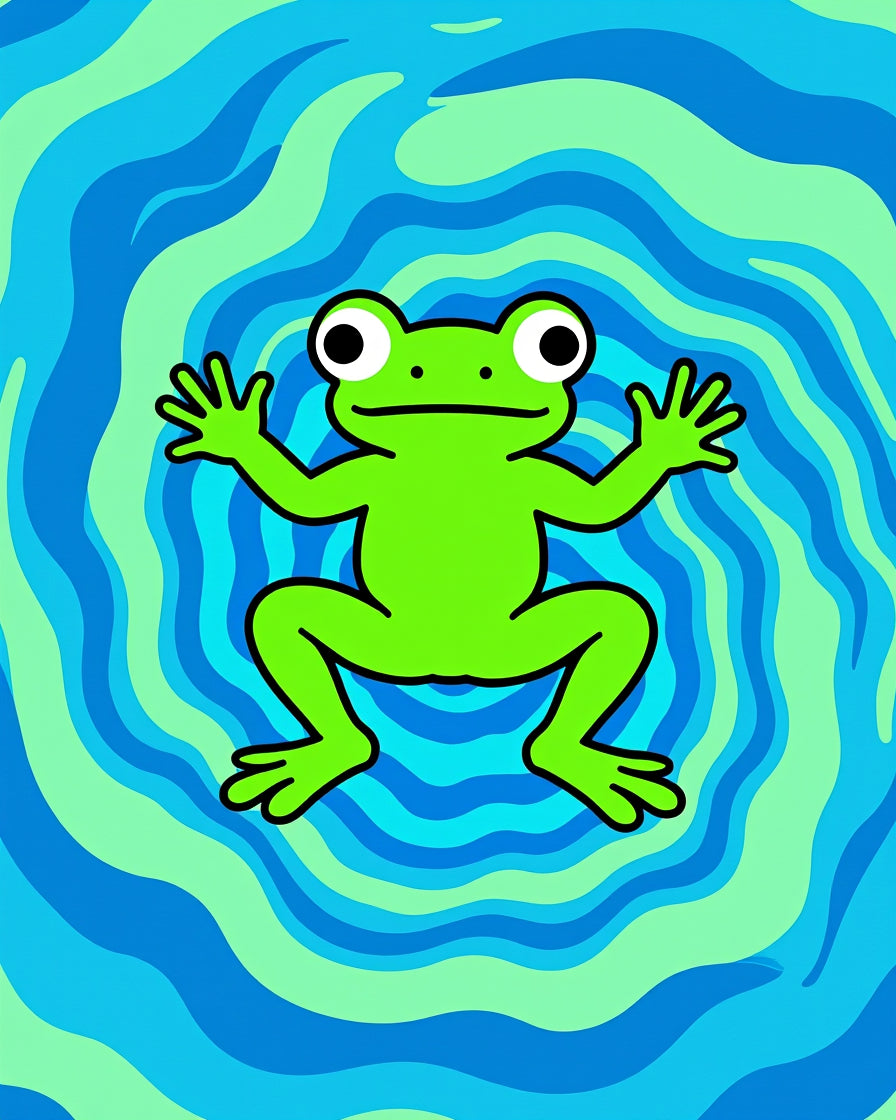 Whimsical Green Frog Psychedelic Waves Rug