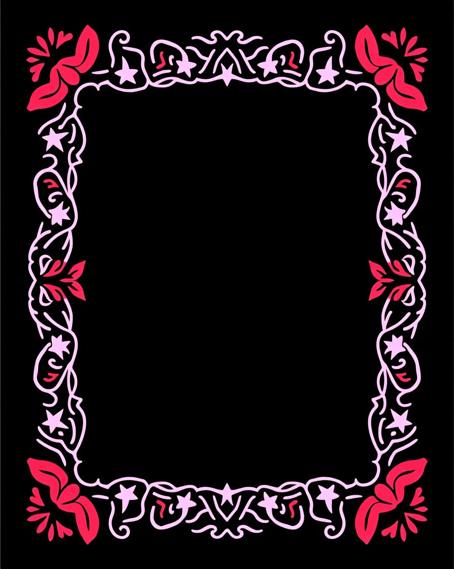 Crimson Pink Floral Star Scroll Frame Rug