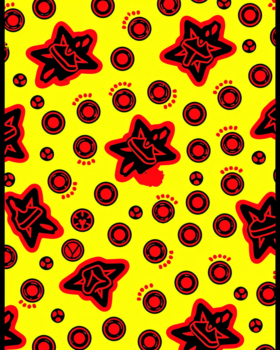 Vibrant Yellow Red Star Dots Rug