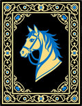 Yellow Blue Horse Regal Emblem Rug