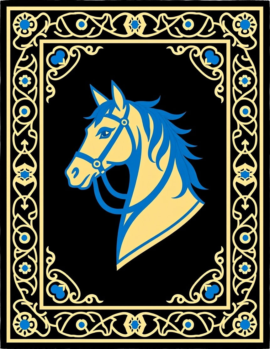 Yellow Blue Horse Regal Emblem Rug