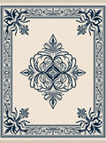 Cream Navy Floral Medallion Border Rug