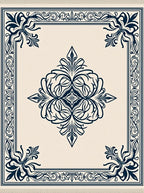Cream Navy Floral Medallion Border Rug