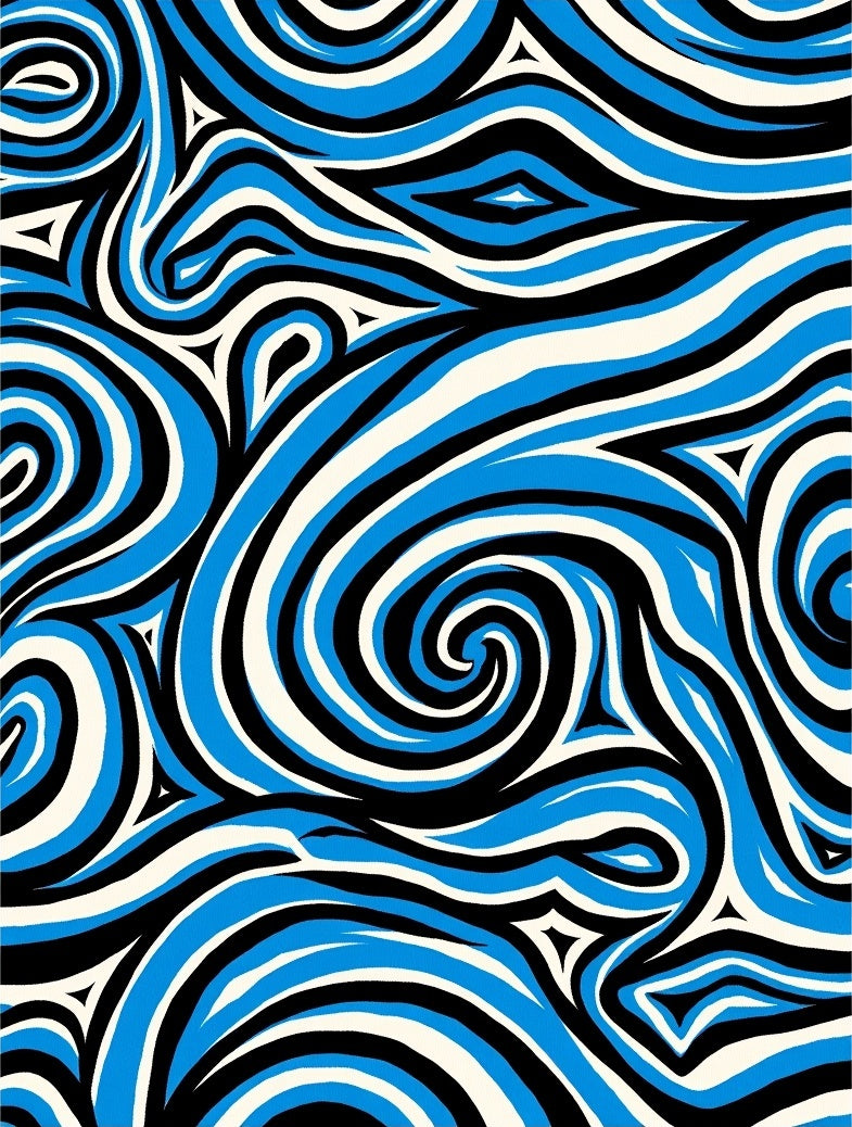 Abstract Blue Black Cream Swirl Rug