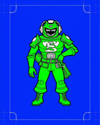 Vibrant Green Cybernetic Warrior Rug