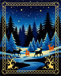 Midnight Forest Deer Starry Night Scene Rug