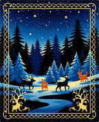 Midnight Forest Deer Starry Night Scene Rug