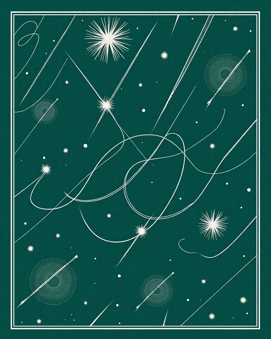 Deep Teal Abstract Starburst Celestial Flow Rug