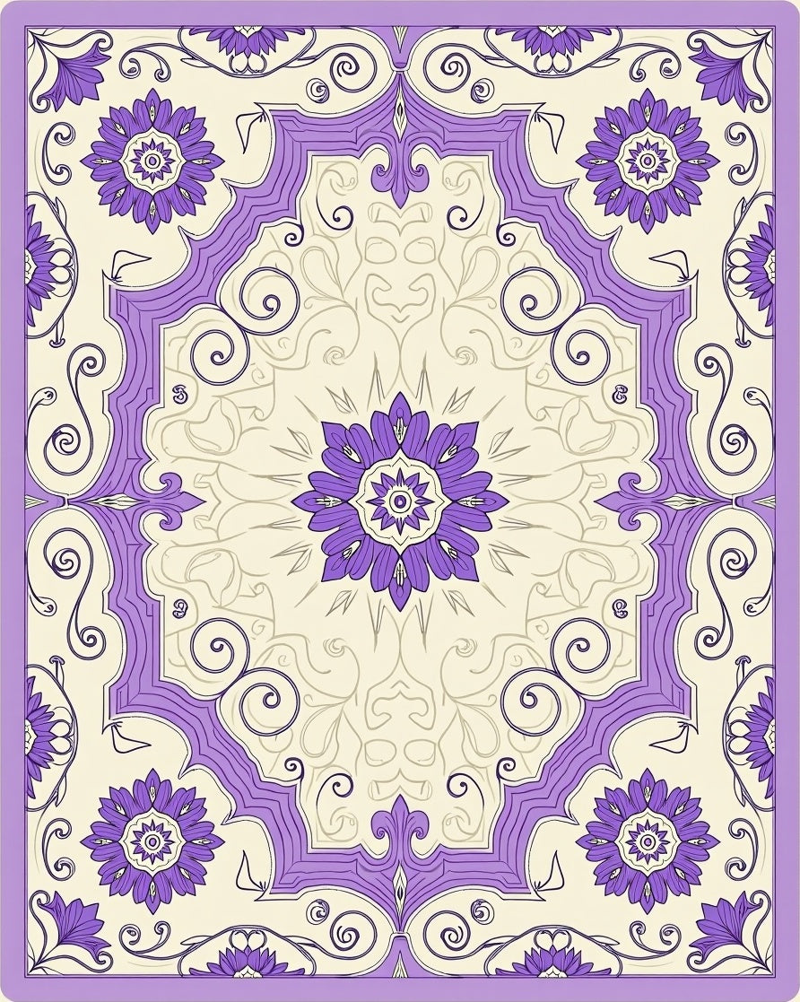 Purple Floral Medallion Ivory Rug